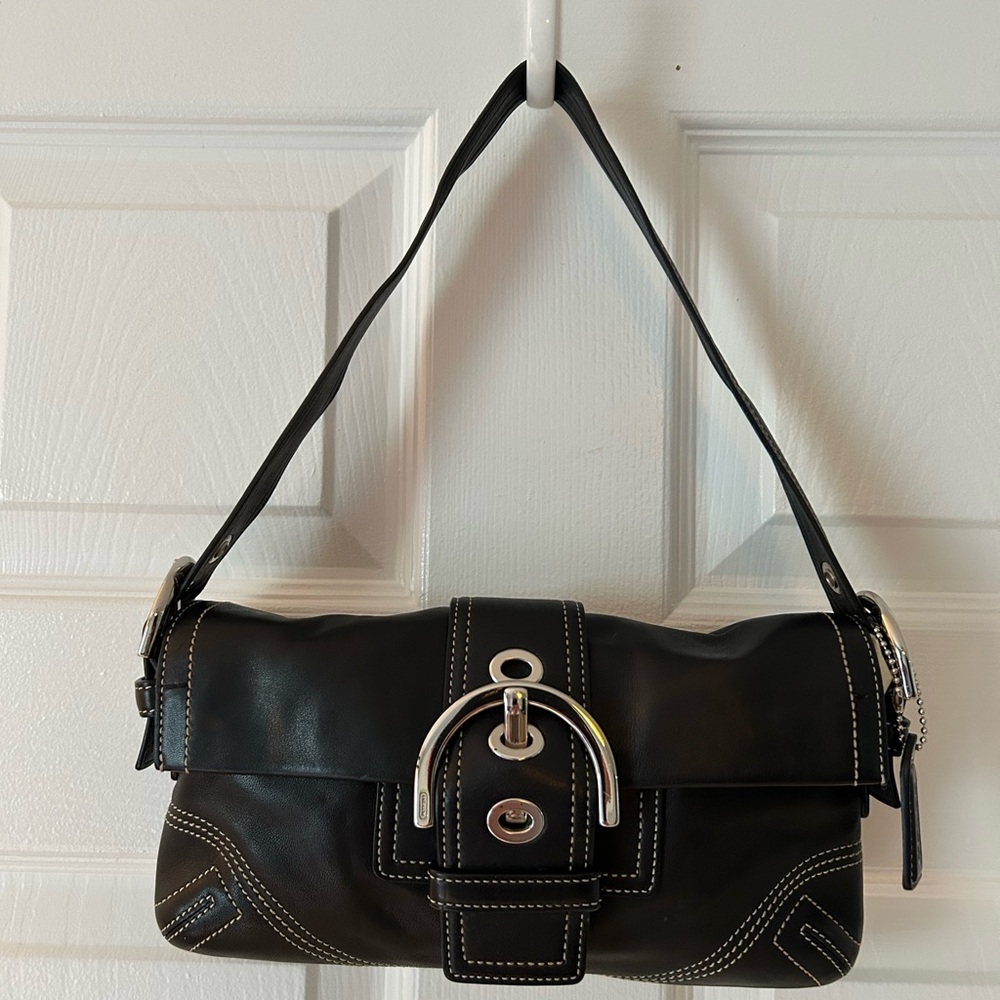 COACH Y2K SOHO BUCKLE LEATHER BAGUETTE HOBO SHOULDER BAG PURSE BUCKLE BLACK VTG